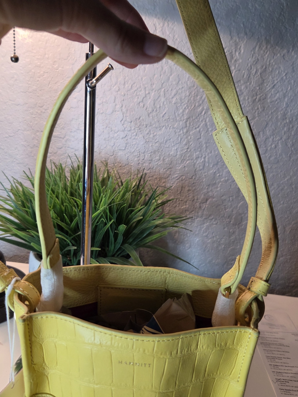 Hammitt Davis Small Sunstruck Yellow Croc Leather Crossbody Bucket Bag NWT - Picture 11 of 16
